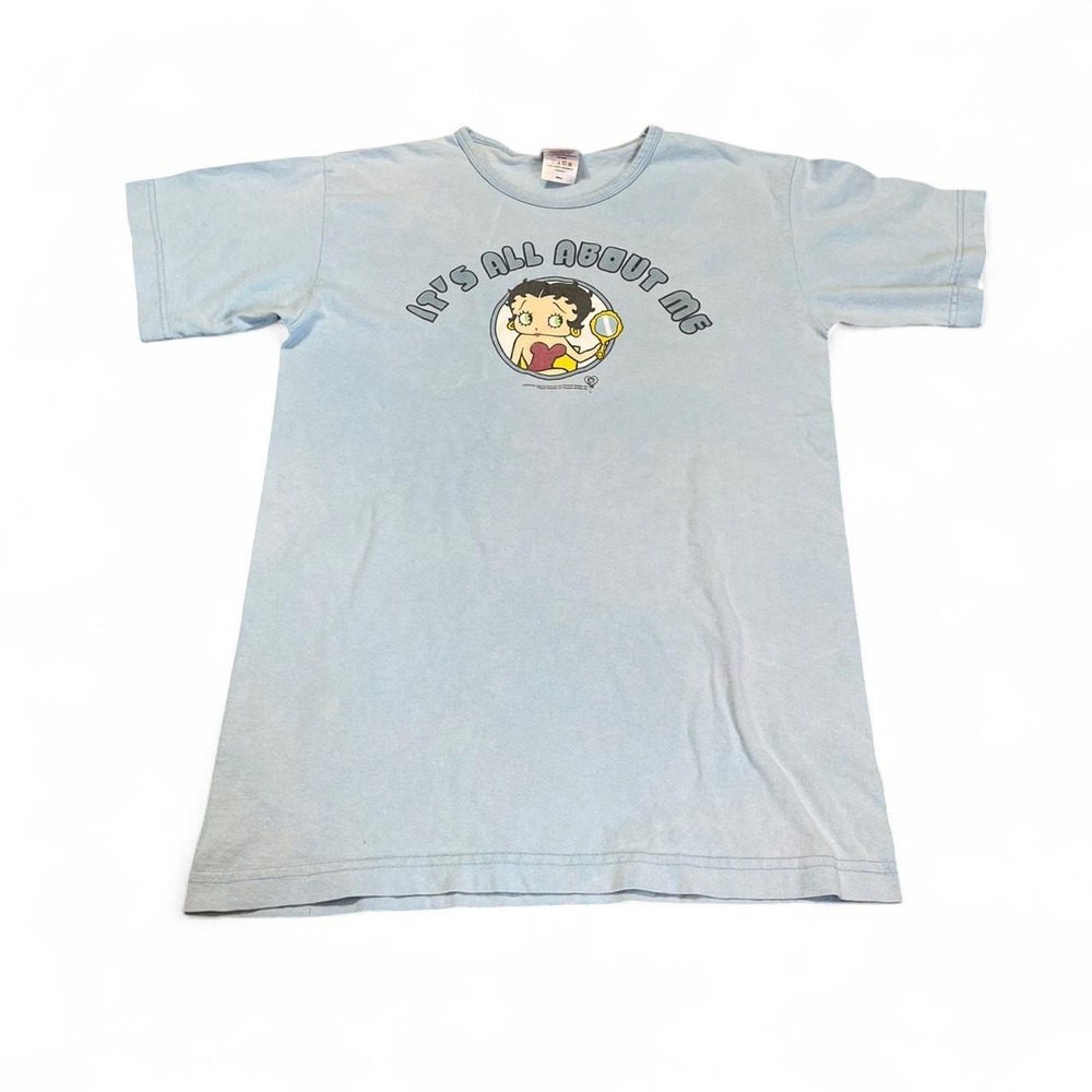 vintage 2005 Betty Boop blue "Its all about me" graphic on a TNT tee